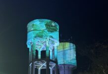 Water towers light the night for EDS